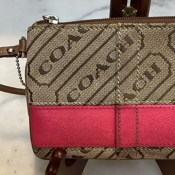 Coach Signature Stripe Plaque Logo Wristlet - Picture 6 of 14